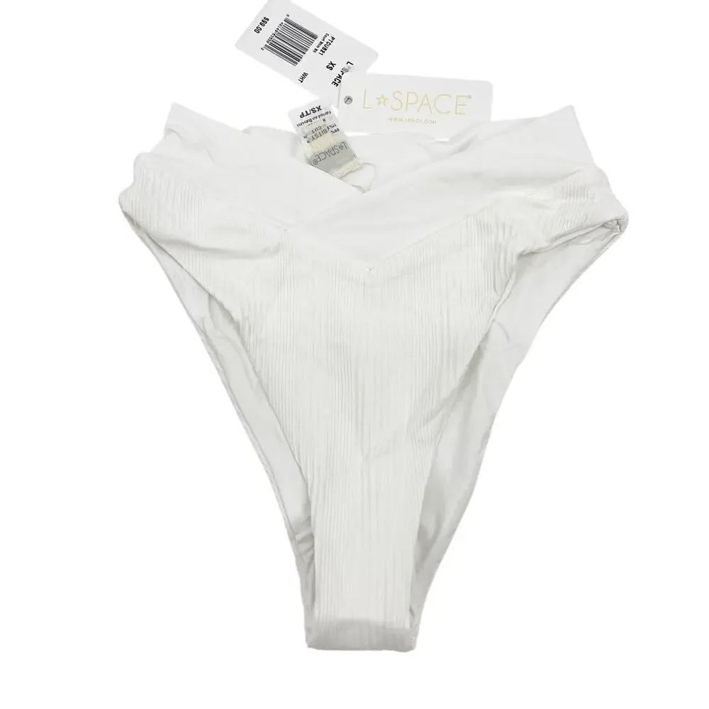 L*Space Court Bitsy Bikini Bottom White High Waisted Ribbed XS New With Tags!